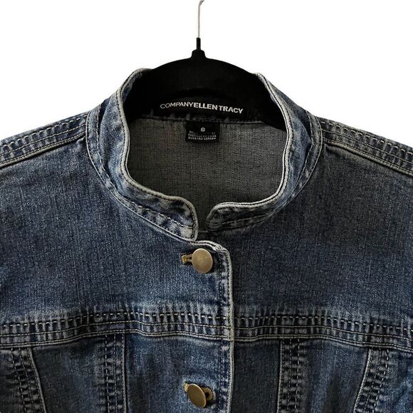 Company Ellen Tracy~Banded Collar Denim Jacket~ Button Front ~ size Small - Picture 4 of 9